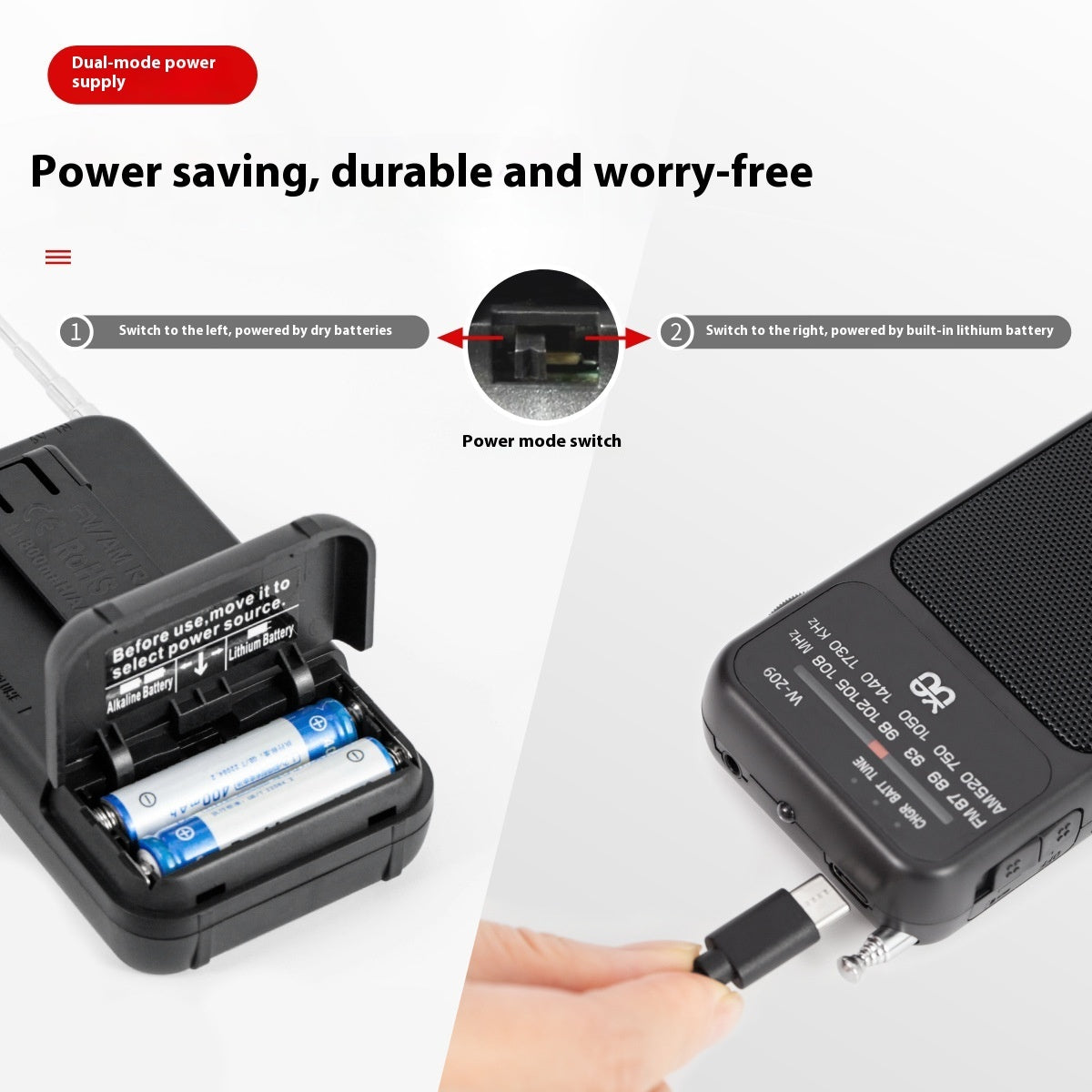 Radio Dual Power Supply With Flashlight